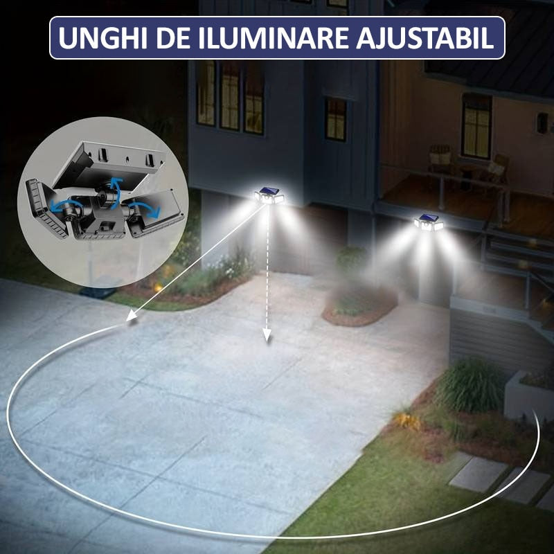 Lampa Tripla Solara De Perete | 74 LED-uri | 15W | 300LM | Senzor De Miscarе | IP65