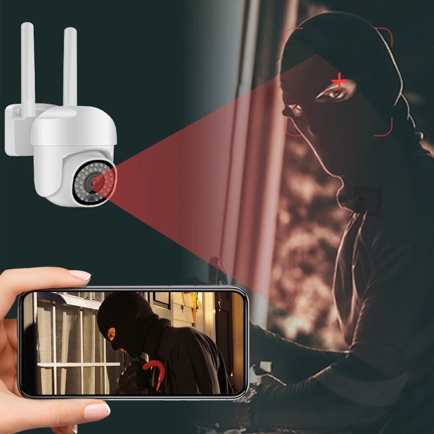 Set 2 Camere Supraveghere, Conexiune Wi-Fi, Full HD, 360°, IP66, Carduri Memorie Cadou