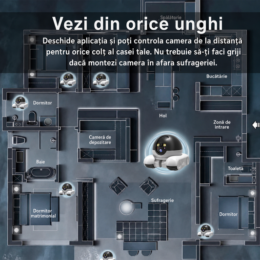 Cameră Robot Mobilă pentru Animale de Companie, 2 Camere Full HD, Laser, Card 32 GB