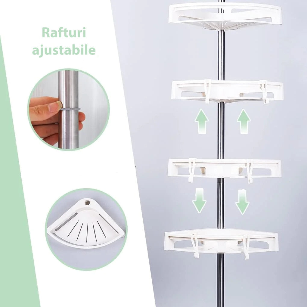 Etajeră Colț Pentru Baie și Duș | 4 Rafturi Reglabile | Înălțime 100–260 cm | Montare Pe Colț