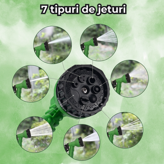 Furtun Extensibil Gradina 30m cu Pistol 7 Functii | Dublu Strat Latex Premium | Anti-Incurcare | Conectori Rapizi Inclusi | Ideal pentru Udat Gradina si Spalat Masina
