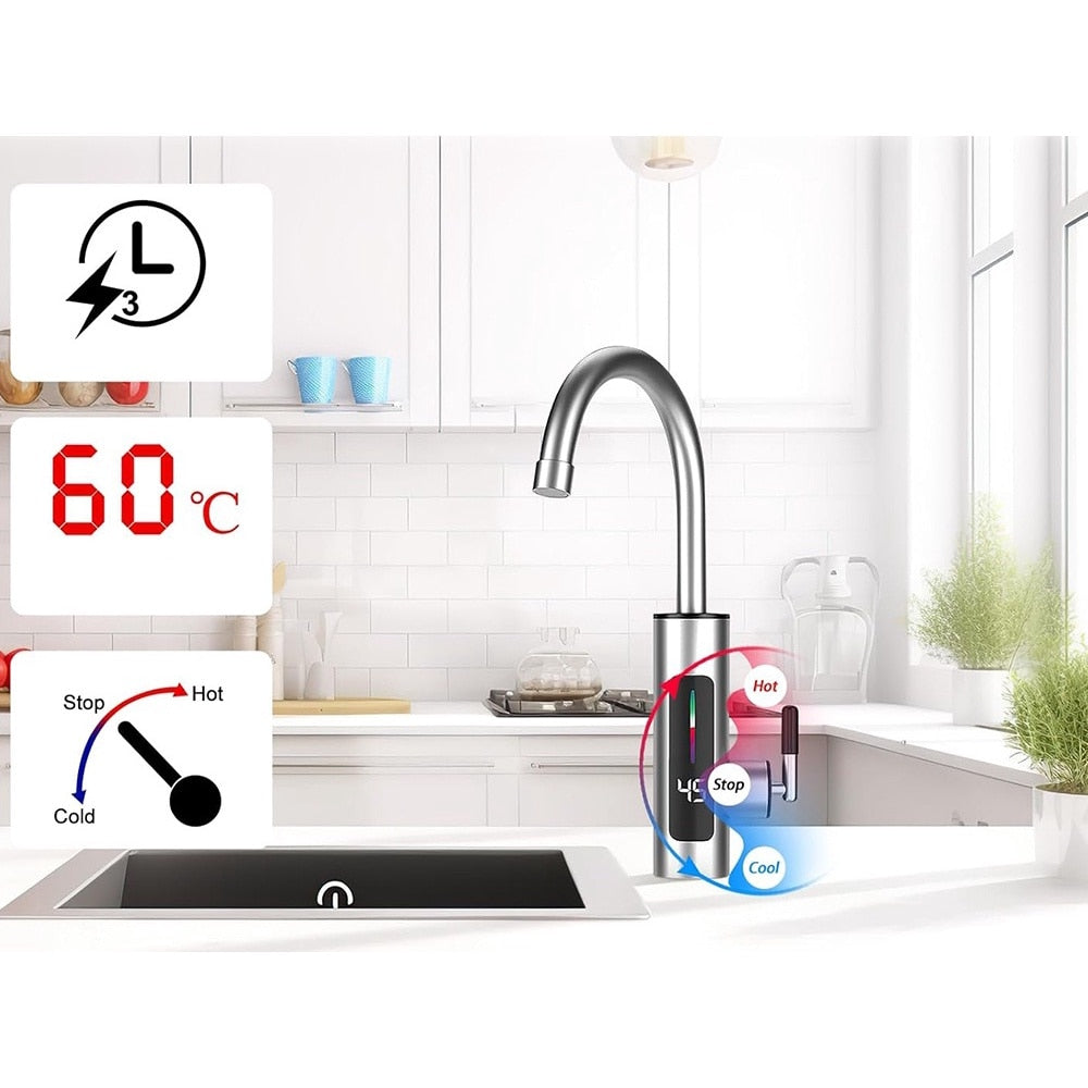 Robinet Electric Instant Inox 3000W | Afisaj Digital, Rotire 360°, Protectie IPX4