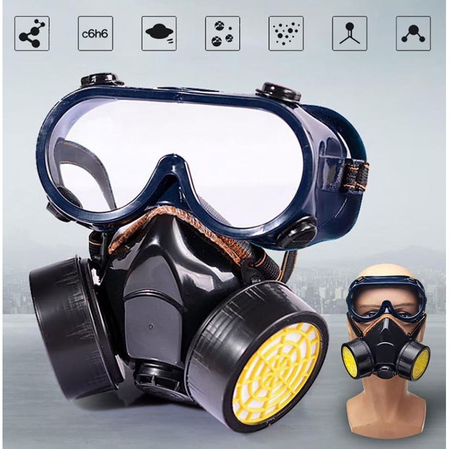 Masca De Protectie Cu 2 Filtre De Carbon Activ Si Ochelari | Anti-Praf, Anti-Vapori, Anti-Poluare