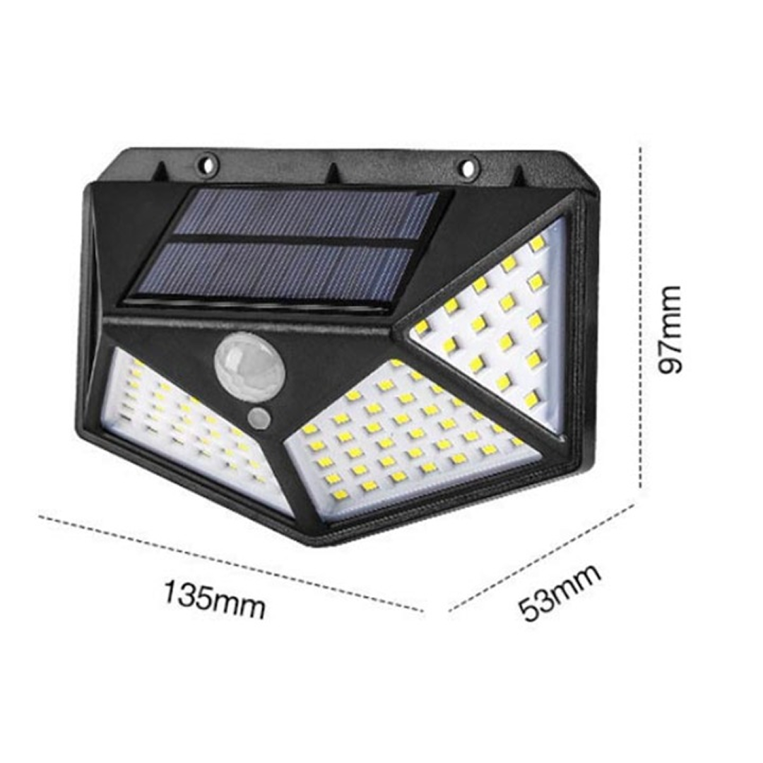 Lampa Solara LED 100 LED cu Senzor de Miscare PIR | 3 Moduri Inteligente | IP65 Impermeabila | Baterie 1800 mAh | Iluminare Puternica pentru Curte, Gradina si Exterior