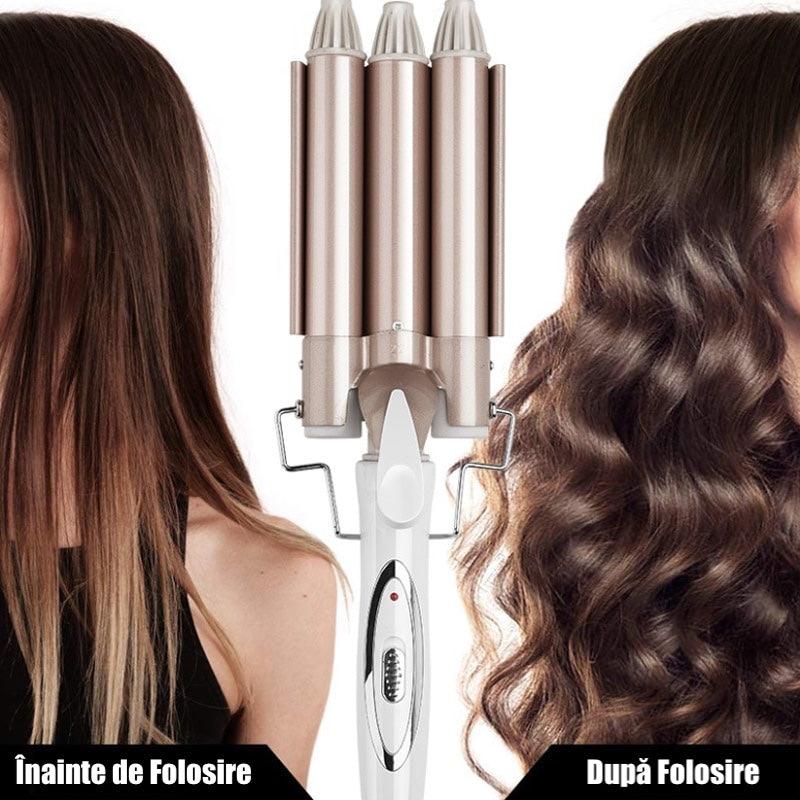 Ondulator De Par Cu 3 Tuburi Aden | 25mm | Incalzire Rapida 30s | Reglaj Temperatura 170–220°C | Protectie Termica Avansata