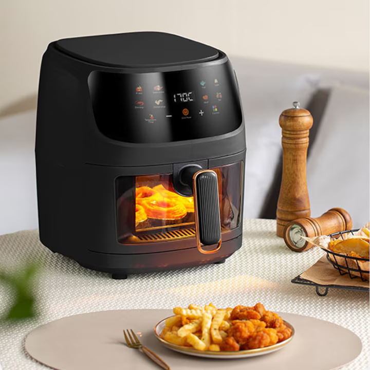 Friteuza Air Fryer 8L 2400W | Fara Ulei | 8 Programe | Afisaj LED | Geam Vizibil | Circulatie Aer 360° | Functie Memorare