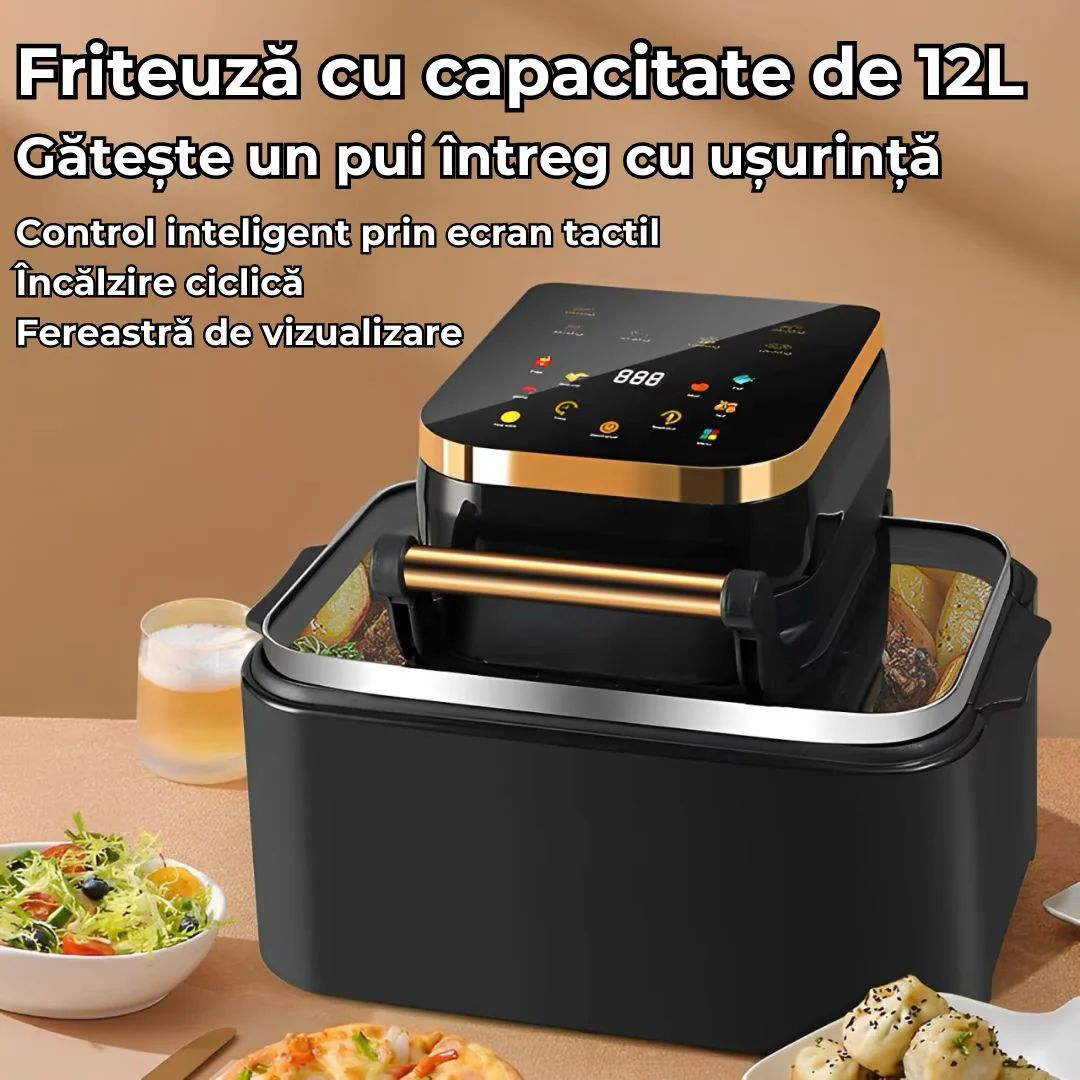 Friteuza Airfryer 3in1 | 12L, 1700W, Digital LED, Touch Control, 11 Programe, Fara Ulei, Rotisor