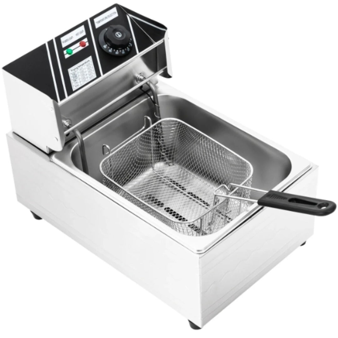 Friteuza Electrica Profesionala | 6 Litri Inox, 2500W, Termostat Reglabil, Uz Comercial si Casnic