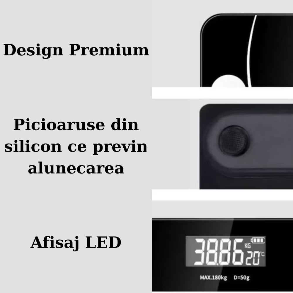 Cantar Corporal Smart | Ecran Digital Iluminat | Bluetooth Android iOS | Analiza Corporala Completa | 180 Kg Max