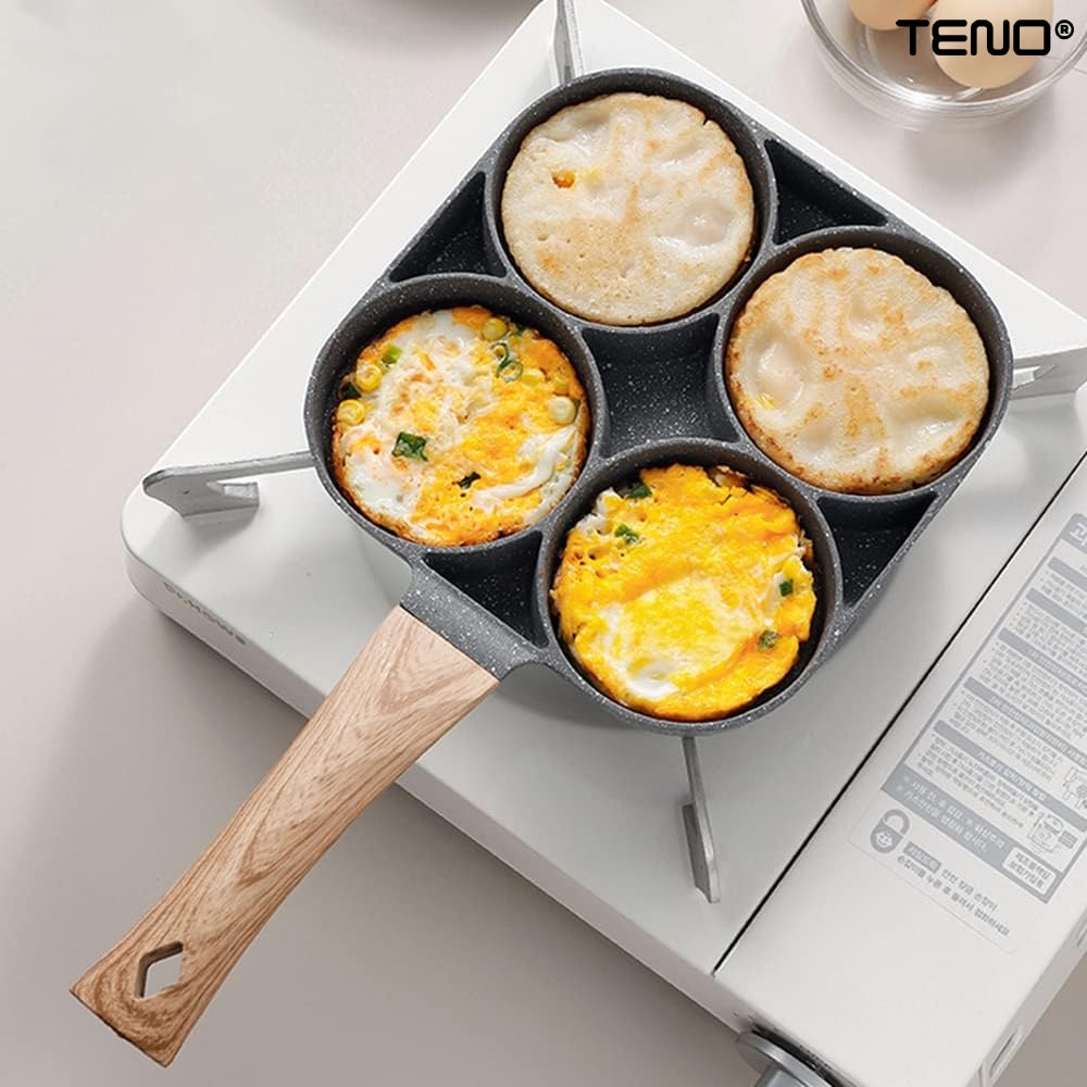 Tigaie Antiaderenta Cu 4 Compartimente | Maner Lemn | Compatibila Cu Inductie Si Aragaz