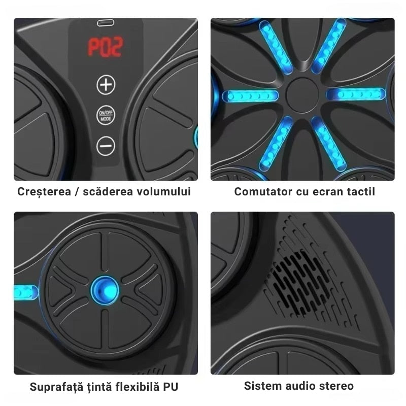 Aparat Inteligent De Antrenament Pentru Box | Cu Muzica, LED-uri Si Functii Interactive | Manusi Incluse, Montare Pe Perete