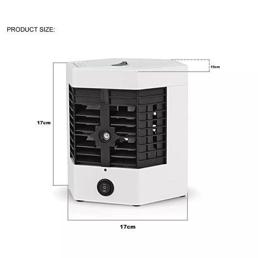 Mini Racitor Aer Portabil 3in1 | Racire Evaporativa | LED 7 Culori | 3 Viteze | USB 5V | 4 Ore Rezervor | 17x14x15cm | Alb