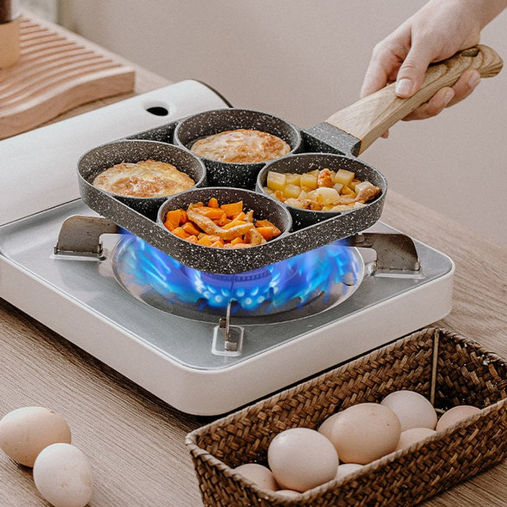 Tigaie Antiaderenta Cu 4 Compartimente | Maner Lemn | Compatibila Cu Inductie Si Aragaz