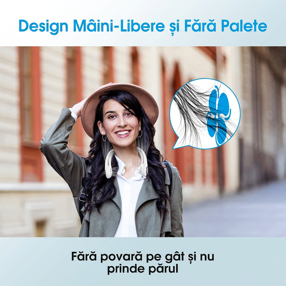 Ventilator Portabil pentru Gat | Pachet 1+1 Doua Bucati | Fara Lame 360° | 2600mAh 7 Ore | 3 Viteze | USB-C | Maini Libere