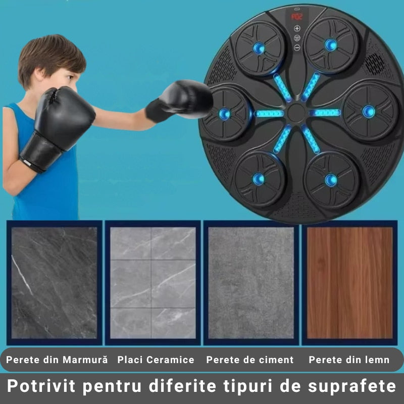Aparat Inteligent De Antrenament Pentru Box | Cu Muzica, LED-uri Si Functii Interactive | Manusi Incluse, Montare Pe Perete