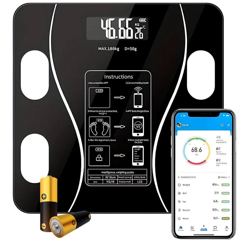 Cantar Corporal Smart | Ecran Digital Iluminat | Bluetooth Android iOS | Analiza Corporala Completa | 180 Kg Max