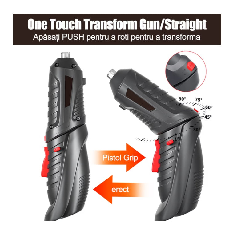 Surubelnita Electrica Portabila | 6 Nm Cuplu, Baterie Li-Ion 1800mAh, Maner Ajustabil, Set Accesorii