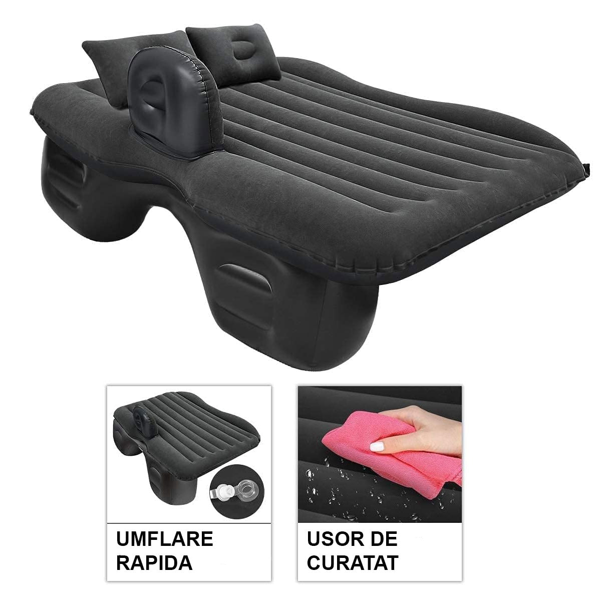 Saltea Auto Gonflabila Couch Air | Cu Pompa 12V Inclusa | 86 x 40 x 135 cm | 2 Perne + Husa Transport