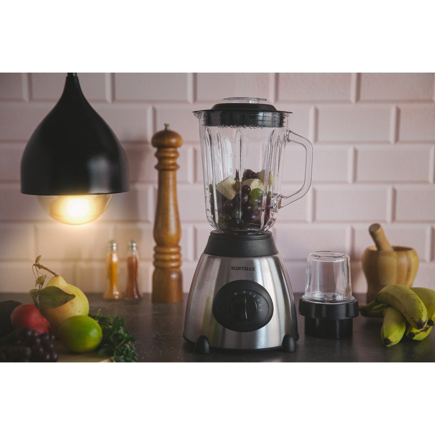 Blender 2 in 1 din Inox | 2200W | 5 Viteze | Rasnita Inclusa | Pentru Smoothie, Shake-uri si Macinare