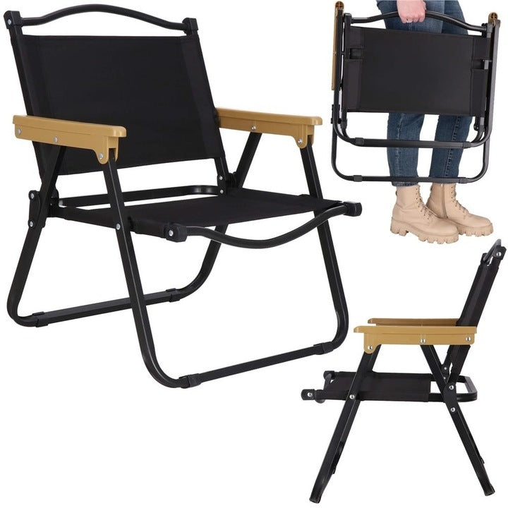 Set 2 Scaune Pliabile Metalice Gradina Camping | Rezistente 80kg | Usoare Compacte | Poliester + Cadru Metalic | Negru