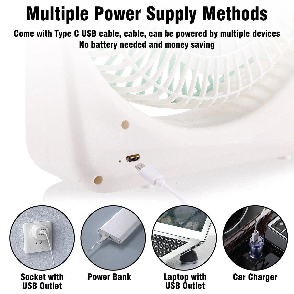 Ventilator Portabil cu 3 Trepte de Viteză și Baterie Reîncărcabilă – Design Compact și Silențios, USB, Ideal pentru Birou, Casă și Excursii
