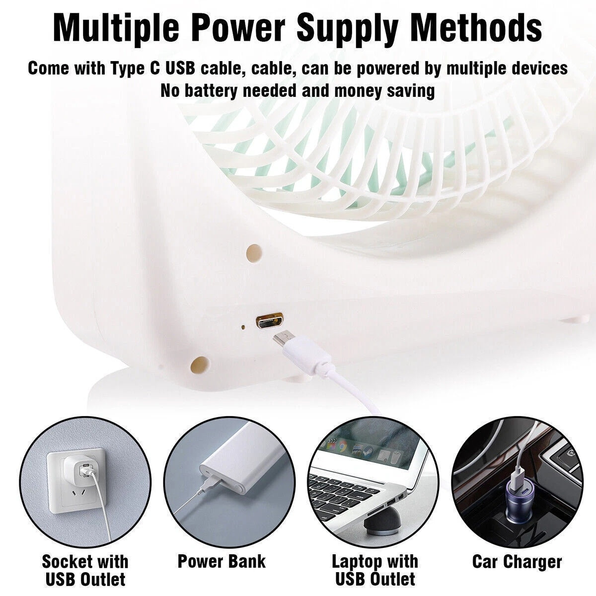 Ventilator Portabil cu 3 Trepte de Viteză și Baterie Reîncărcabilă – Design Compact și Silențios, USB, Ideal pentru Birou, Casă și Excursii