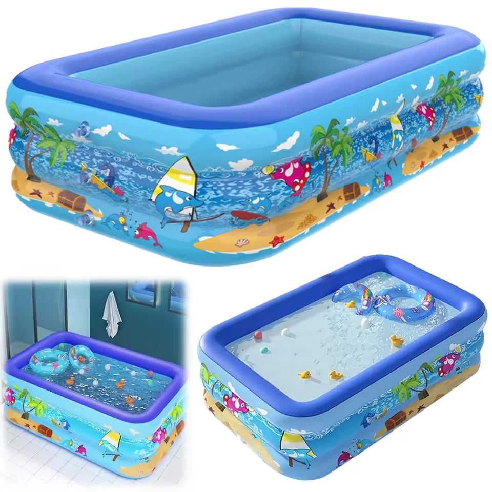 Piscina Gonflabila, pentru Adulti sau Copii, 3 Inele Gonflabile, Varsta 3+, 150x102x50