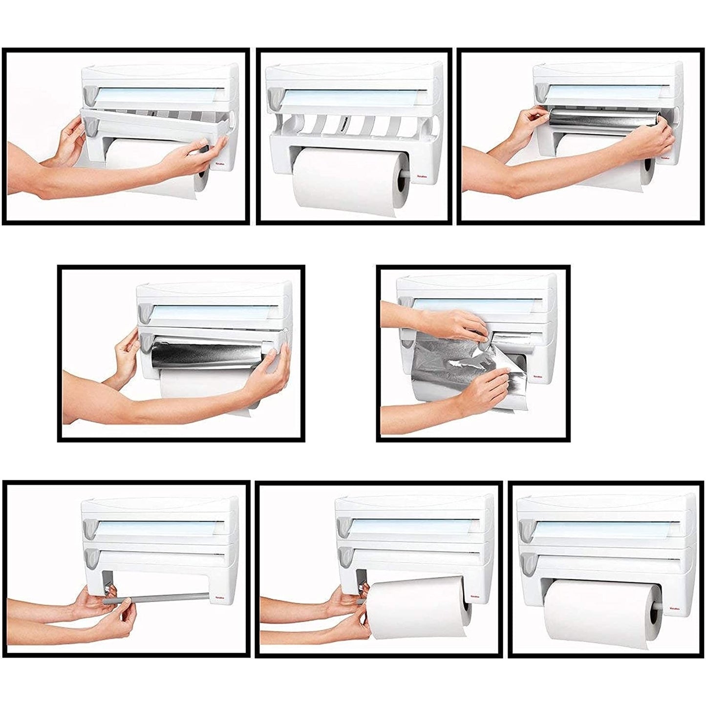 Dispenser De Bucătărie 4 În 1 | Pentru Folie Alimentară, Hârtie De Bucătărie Și Folie De Aluminiu | Cu Suport De Depozitare