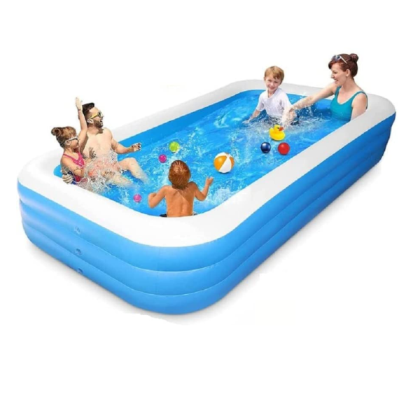 Piscină Gonflabilă Dreptunghiulară cu 3 Inele, din PVC Rezistent – Ideală pentru Copii și Familie