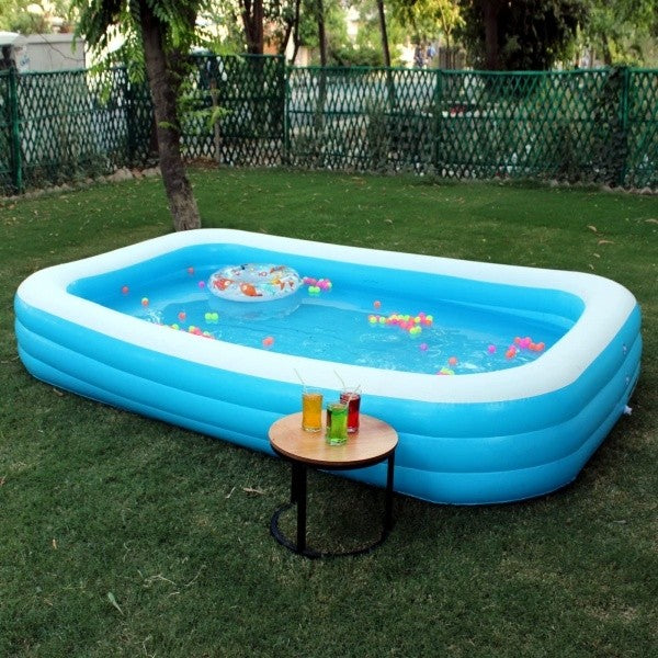 Piscină Gonflabilă Dreptunghiulară cu 3 Inele, din PVC Rezistent – Ideală pentru Copii și Familie