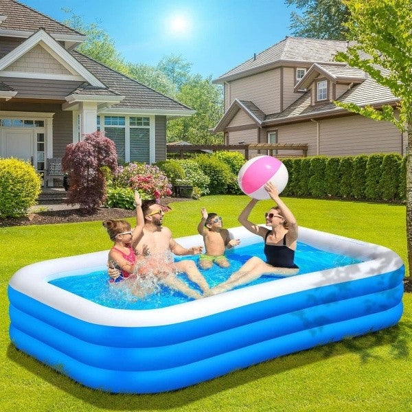 Piscină Gonflabilă Dreptunghiulară cu 3 Inele, din PVC Rezistent – Ideală pentru Copii și Familie