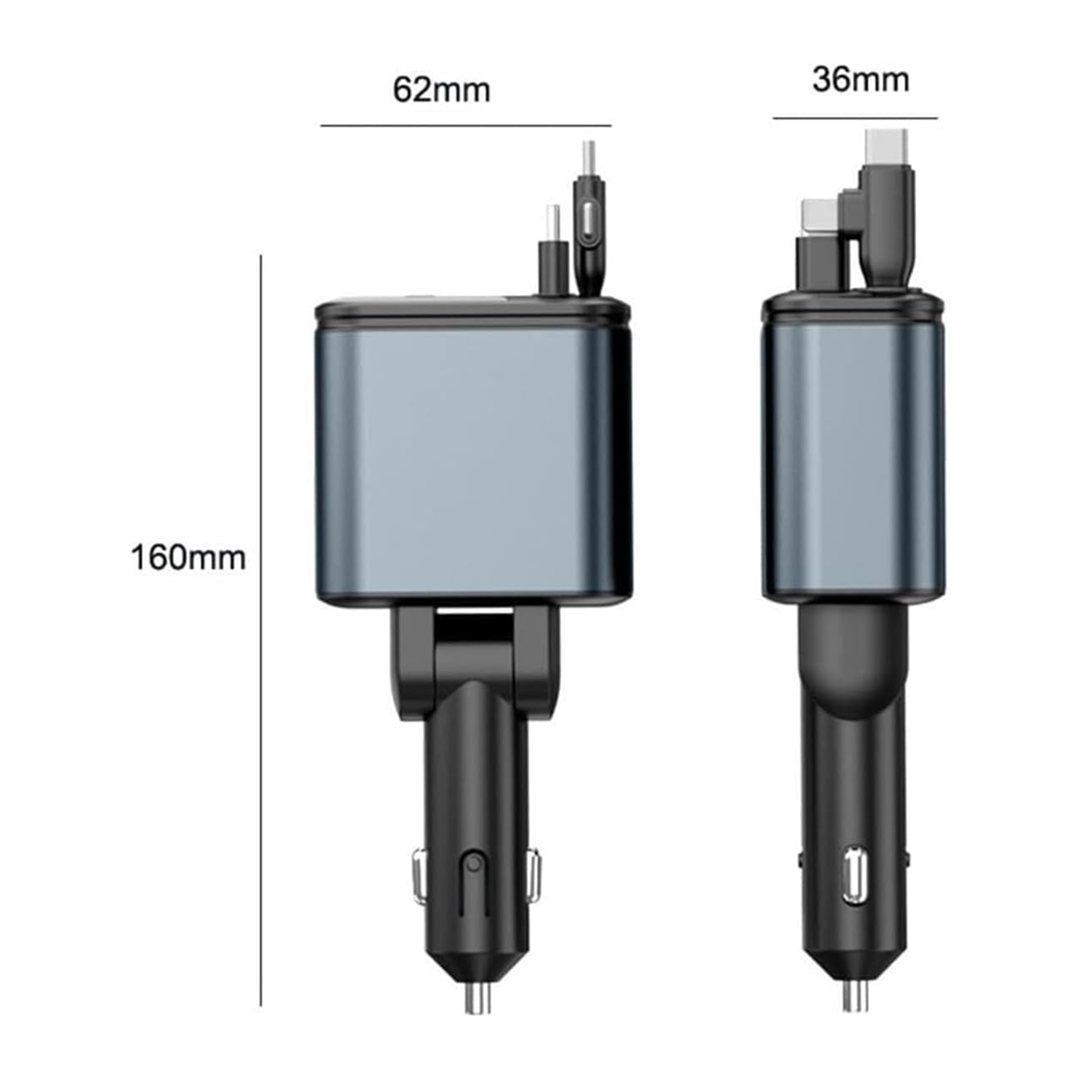 Incarcator Auto 4 in 1 120W | USB-C Fast Charging | Cablu Lightning + USB-C + Micro USB | LED Ambient | Rotire 180°