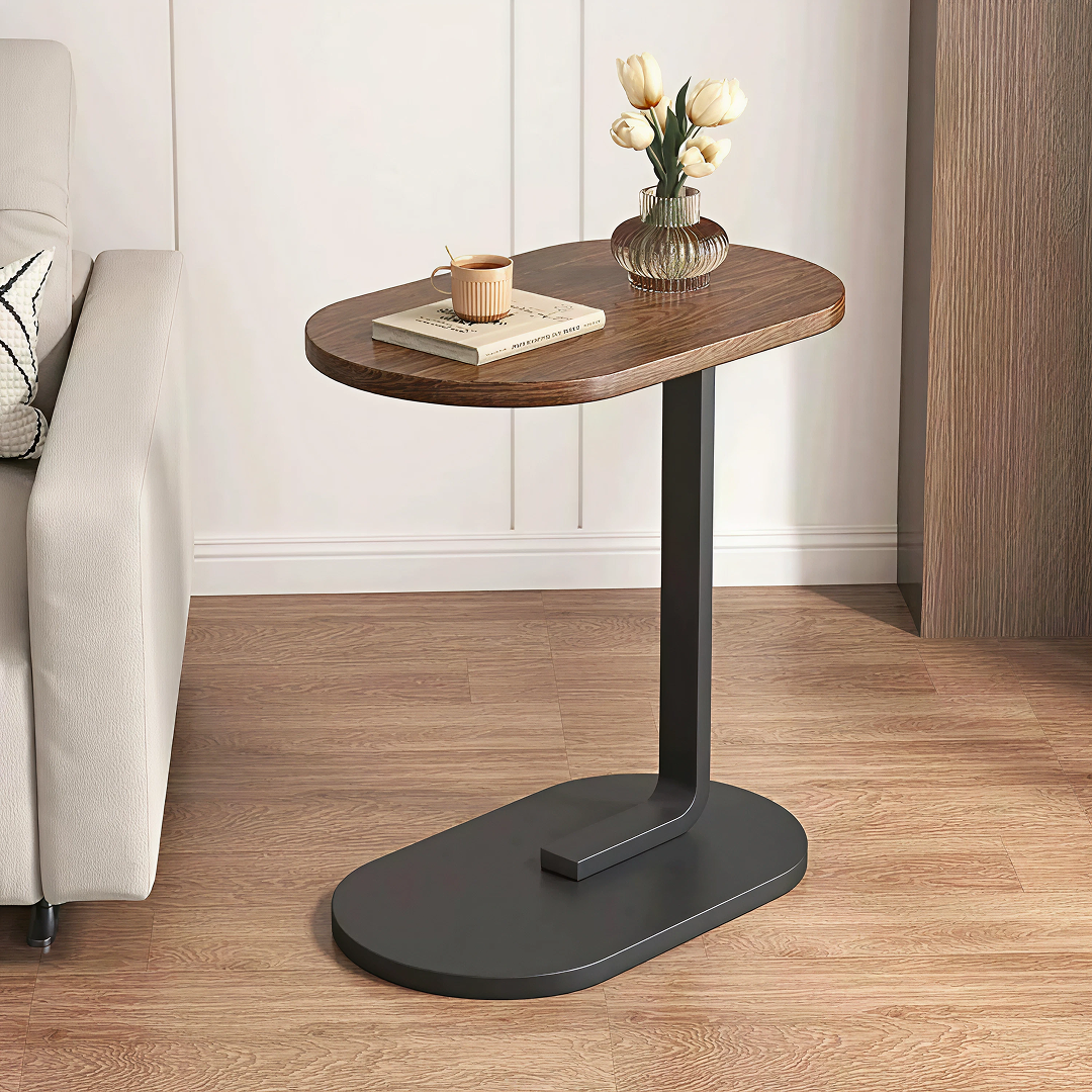 Masuta Laterala in Forma de C | Panou MDF si Cadru Metal | 34x24x58cm | Culoare Nuc | Canapea si Pat | Asamblare 10 Min