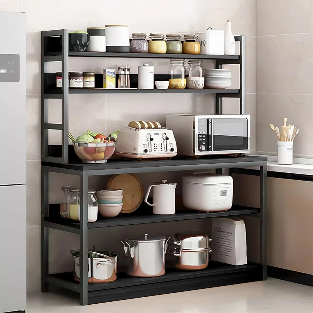 Etajera Multifunctionala pentru Bucatarie cu 3 Rafturi | Cadru Metalic si Polite din Lemn | 120x35x158 cm