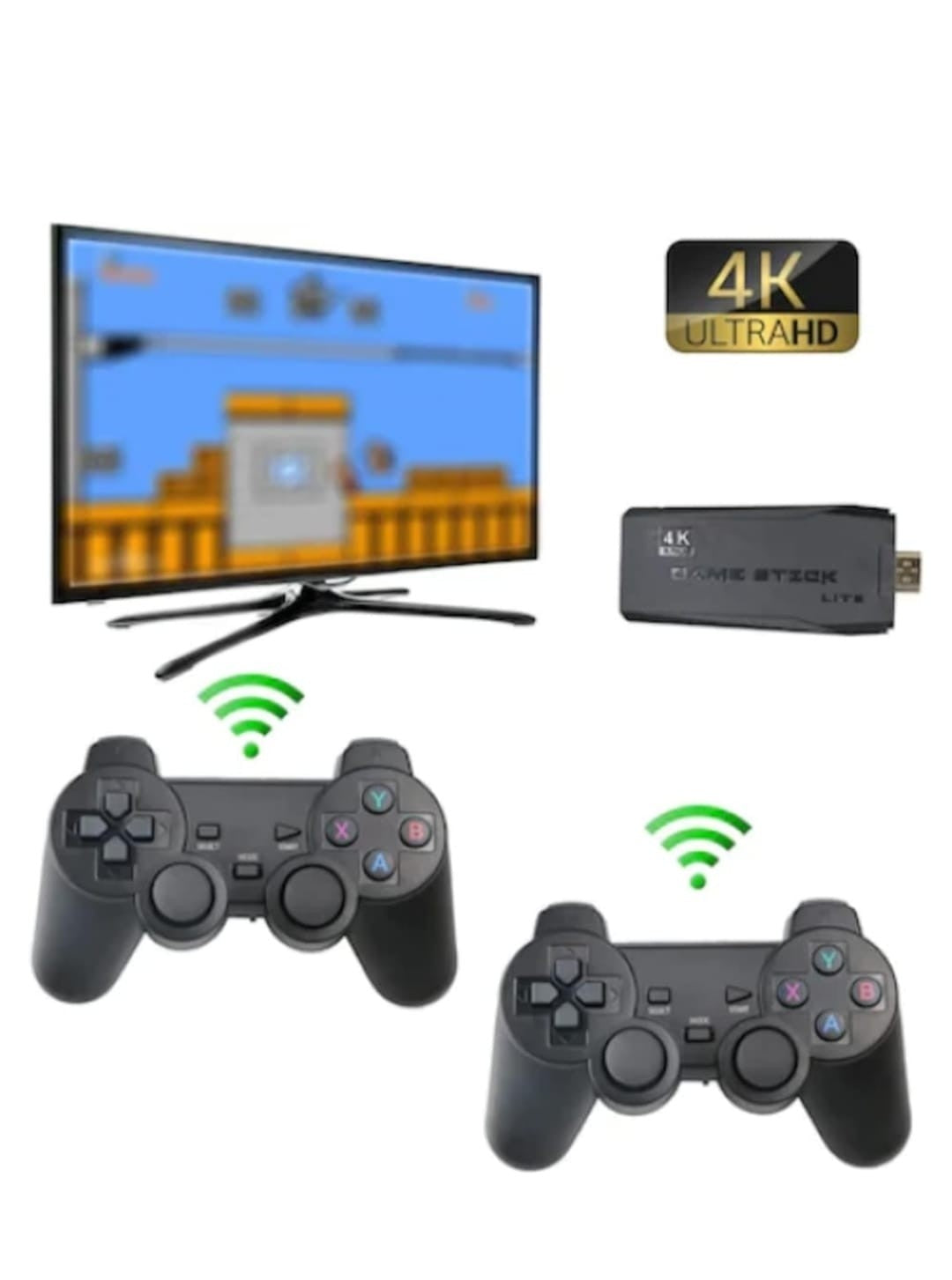 Consola De Jocuri Retro Tip Stick 64GB – 10000 Jocuri, 9 Emulatoare, 2x Controller Wireless 2.4GHz, HDMI, USB