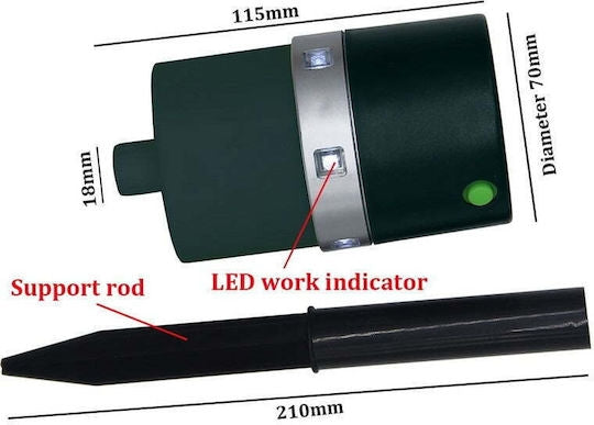 Aparat Solar Ultrasunete Impotriva Daunatorilor - Repelent Solar Animale cu Ultrasunete | Senzor PIR 8m | 6 LED Blit | 22-65kHz | Impermeabil | 3.6V 0.3W | Gradina, Livada, Curte | Verde
