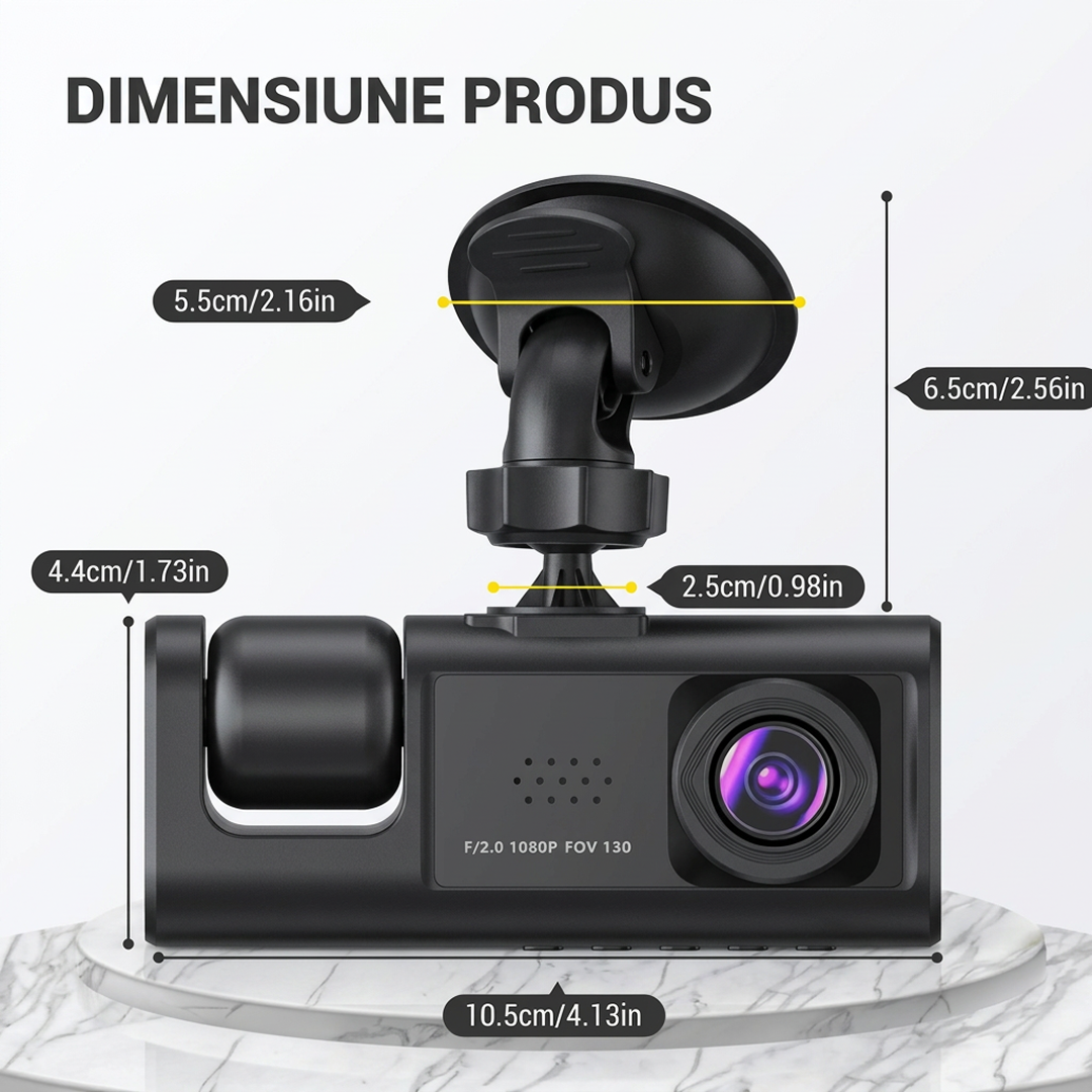 Camera Auto Tripla | 3 Camere Fata Spate Interior | Ecran 2" | G-Sensor | Unghi 170° | Monitorizare Parcare