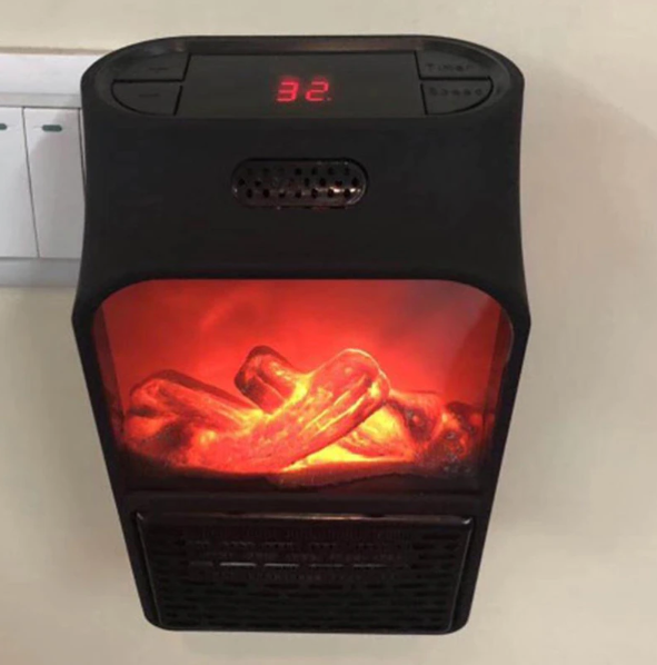 Set 2 Aeroterme de Priză 900W cu Efect de Șemineu, Afișaj Digital, Telecomandă și Timer