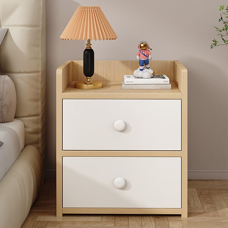 Noptiera Compacta cu 2 Sertare | Design Natur cu Sertare Albe | 40x26x32 cm