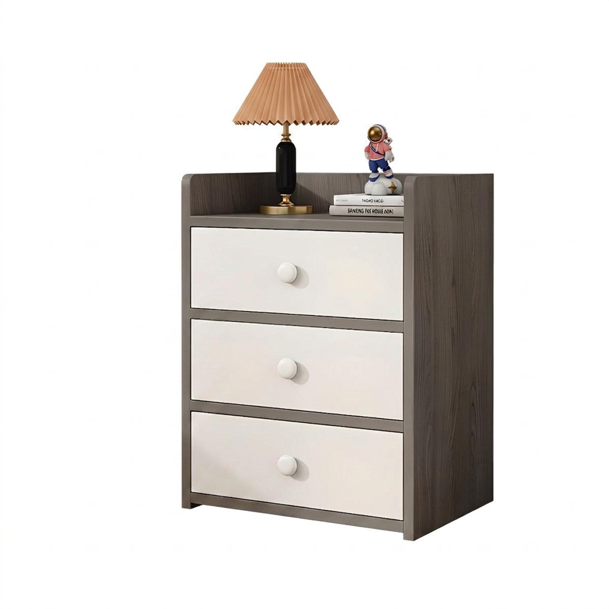 Noptiera Moderna cu 3 Sertare | PAL Melaminat | Design Gri cu Sertare Albe | 32.2x26x48 cm