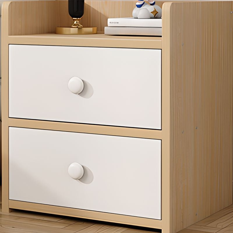 Noptiera Compacta cu 2 Sertare | Design Natur cu Sertare Albe | 40x26x32 cm