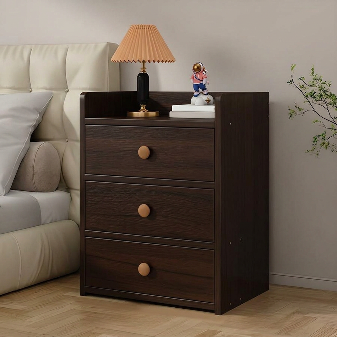 Noptiera Moderna cu 3 Sertare si Incuietoare | MDF | 32.2x26x48 cm | Antique Sandalwood