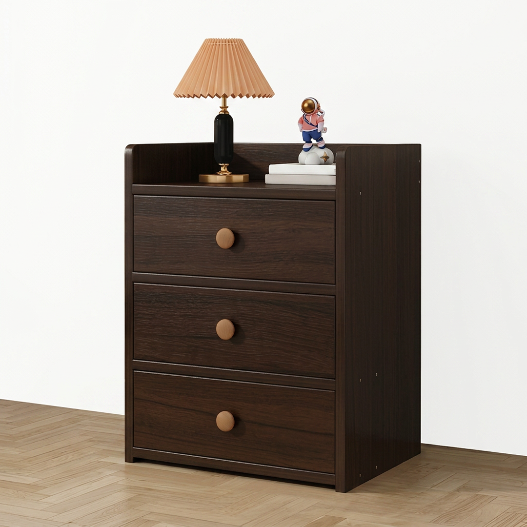 Noptiera Moderna cu 3 Sertare si Incuietoare | MDF | 32.2x26x48 cm | Antique Sandalwood