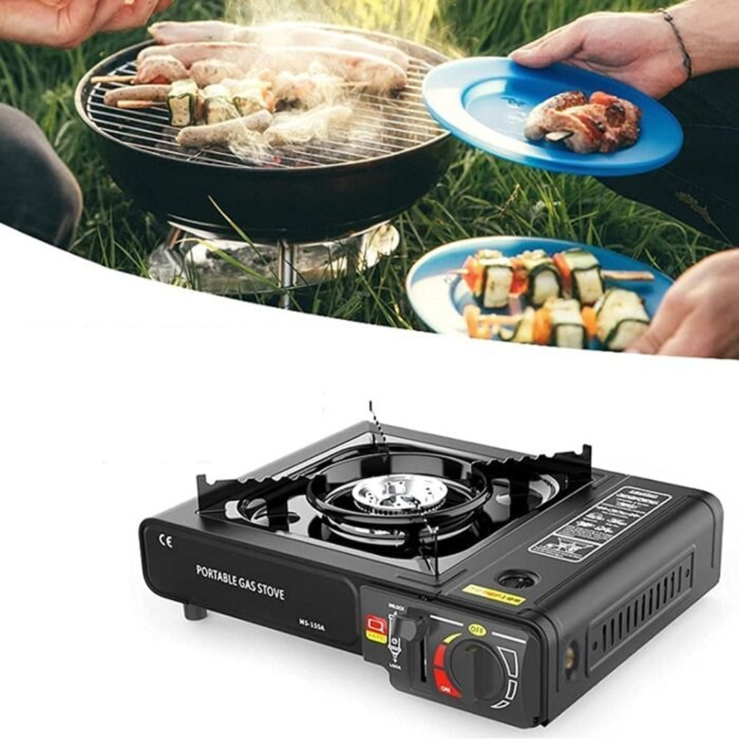 Aragaz Portabil Camping cu Aprindere Automata | 2.3 kW | Cartus Propan | Flacara Reglabila | Baza Extinsa | Vopsea Rezistenta | Camping, Picnic