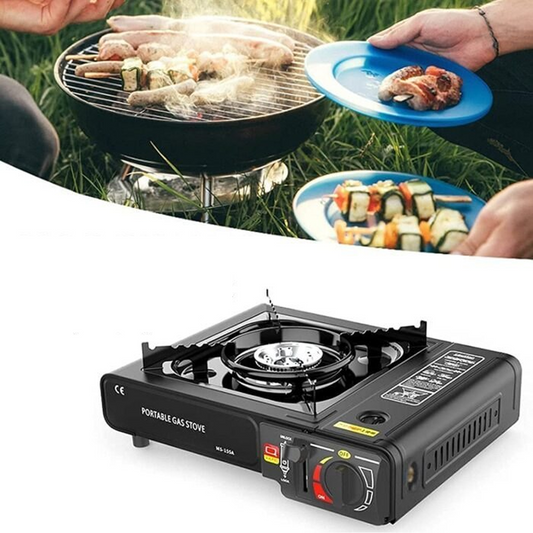 Aragaz Portabil Camping cu Aprindere Automata | 2.3 kW | Cartus Propan | Flacara Reglabila | Baza Extinsa | Vopsea Rezistenta | Camping, Picnic