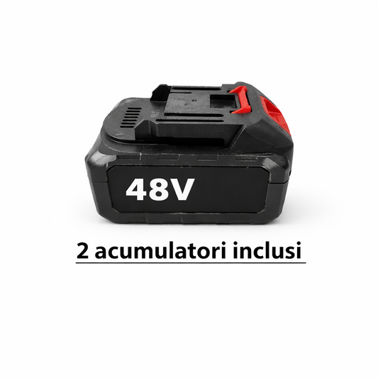 Fierăstrău cu Lanț pe Acumulator, 900W, Lamă 30 cm, 2 Baterii 48V și Ungere Automată