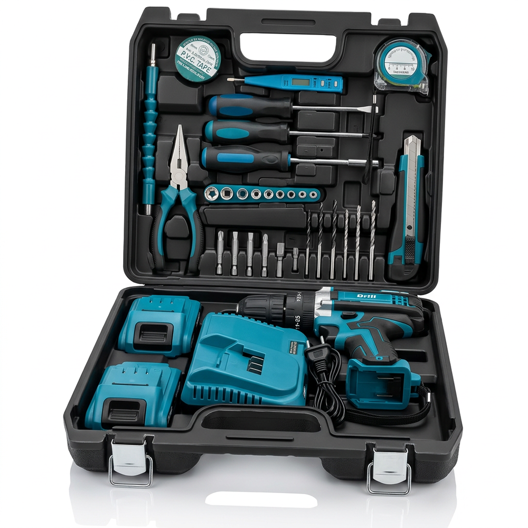 Set Bormasina Electrica 48V Cu 2 Acumulatori | Mini Fierastrau Inclus | Accesorii Complete | Valiza Profesionala