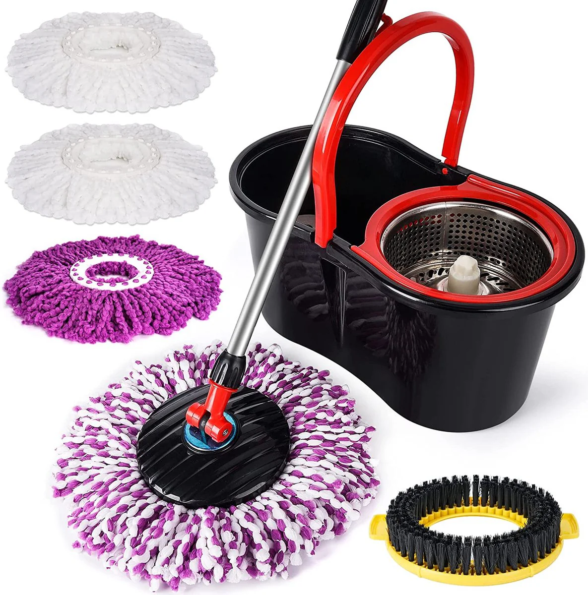 Set Mop Magic Rotativ 360° | Cu Talpă Și Cuvă Din Inox + 4 Rezerve Microfibră
