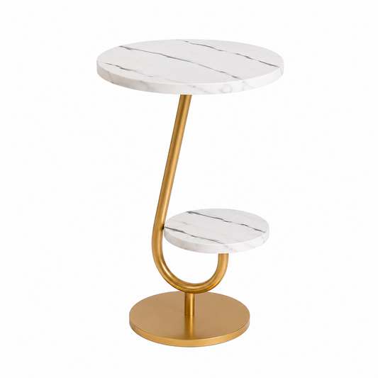 Masuta dubla cafea model marmura alb-auriu 45x60 cm cu raft – Design modern premium, stil elegant cu depozitare dubla