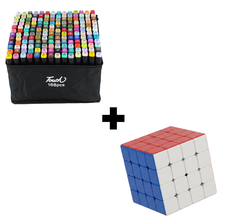 Pachet Cadou: Set 168 Markere cu Două Capete + Cub de Logică 4x4x4 MoYu Mei-long